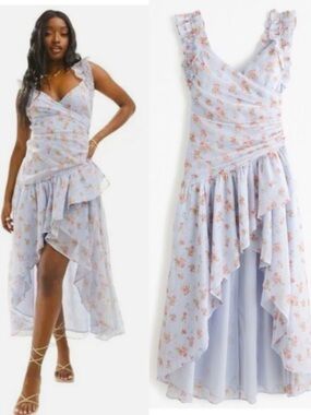 NWT Abercrombie & Fitch Ruffle Asymmetric Floral Maxi Dress Kentucky Derby Fairy